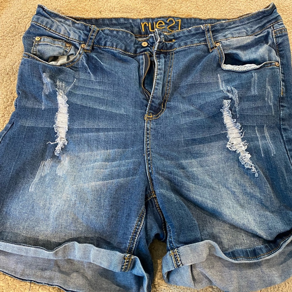 Rue21 Blue Distressed Jean Shorts Relaxed Fit